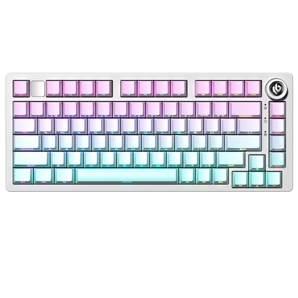 The keyboard with pink-to-mint gradient keycaps