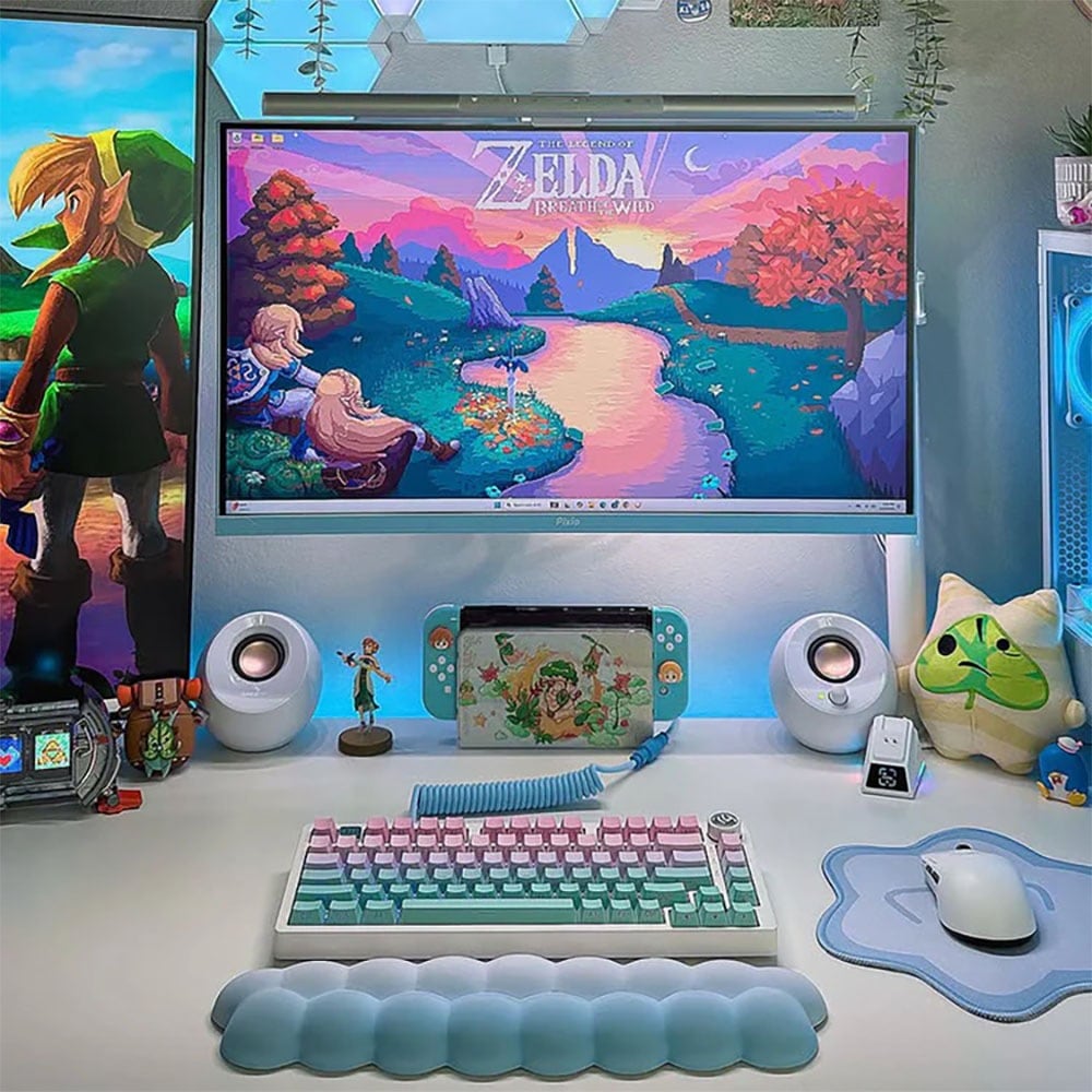 In a full gaming desk setup