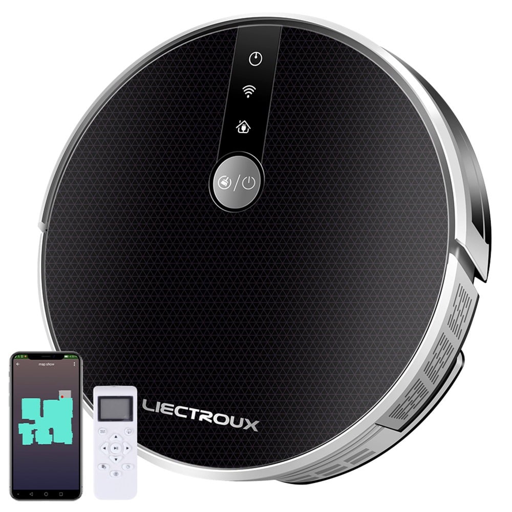 The round black robot with the app and remote