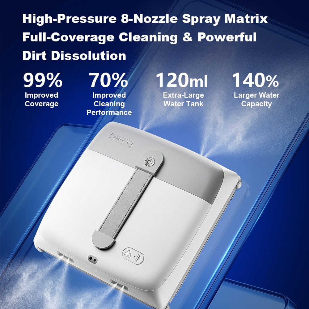 Spraying from its eight nozzles