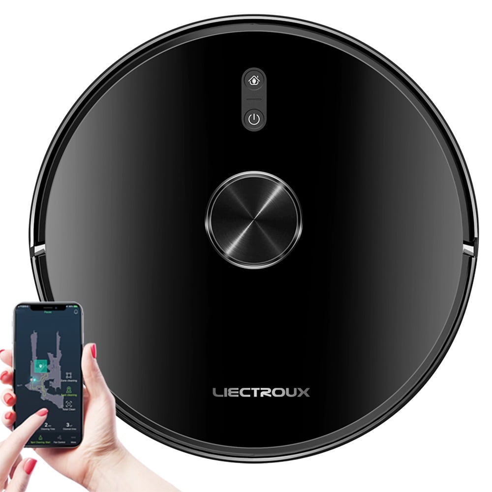 Top view of the black robot with the app
