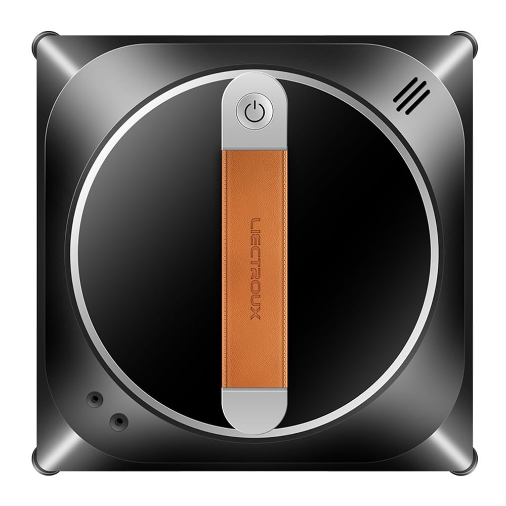 The square black robot with an orange leather handle