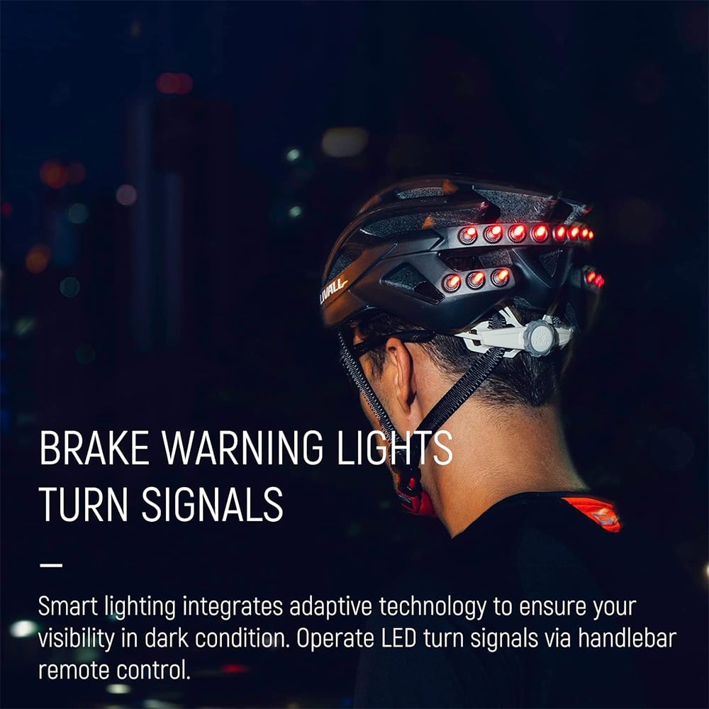 The brake warning light glowing at night
