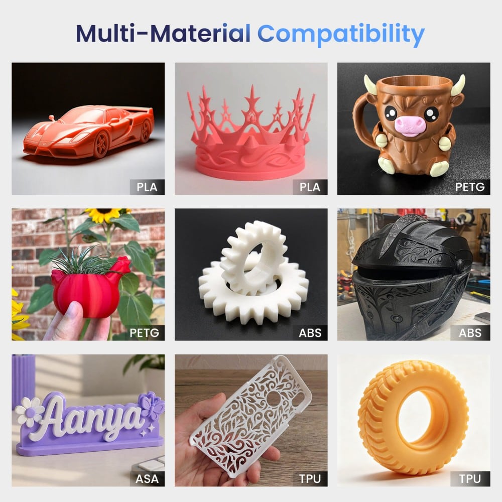 Sample prints in different materials