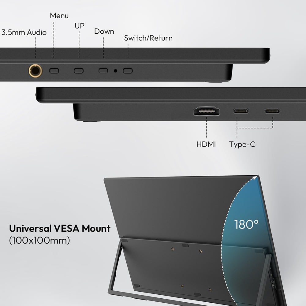 Side ports, the 180° stand and the VESA mount
