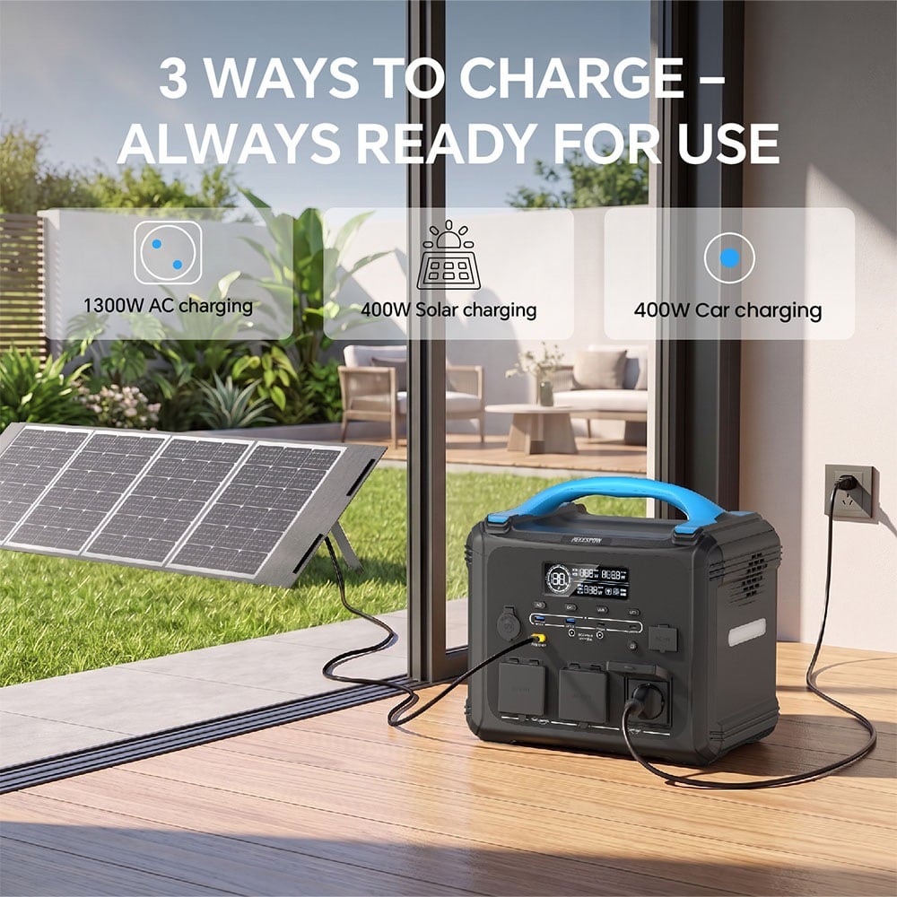Charging from solar panels and a wall socket