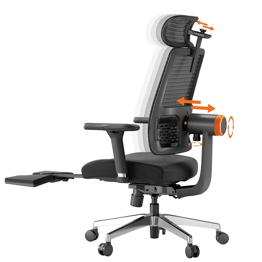 The black chair with the footrest out