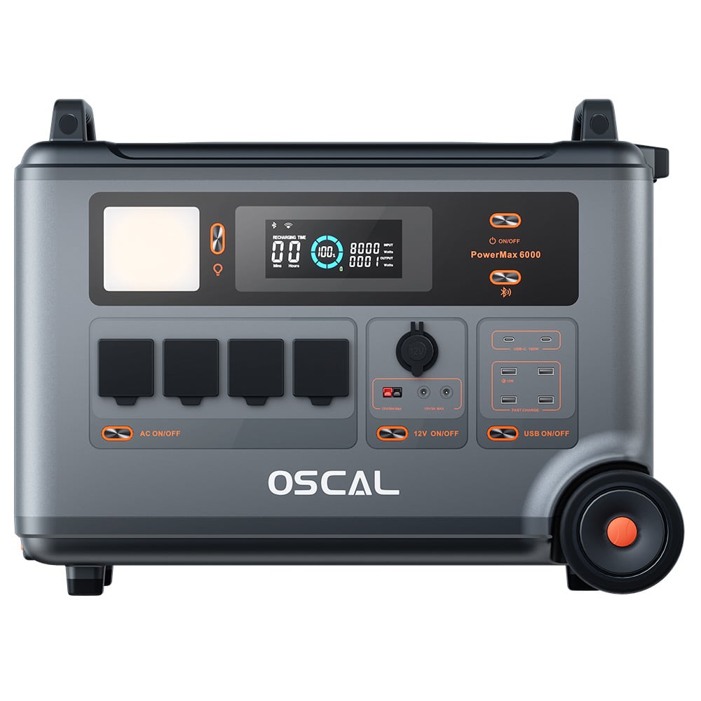 Front view with four outlets and the display