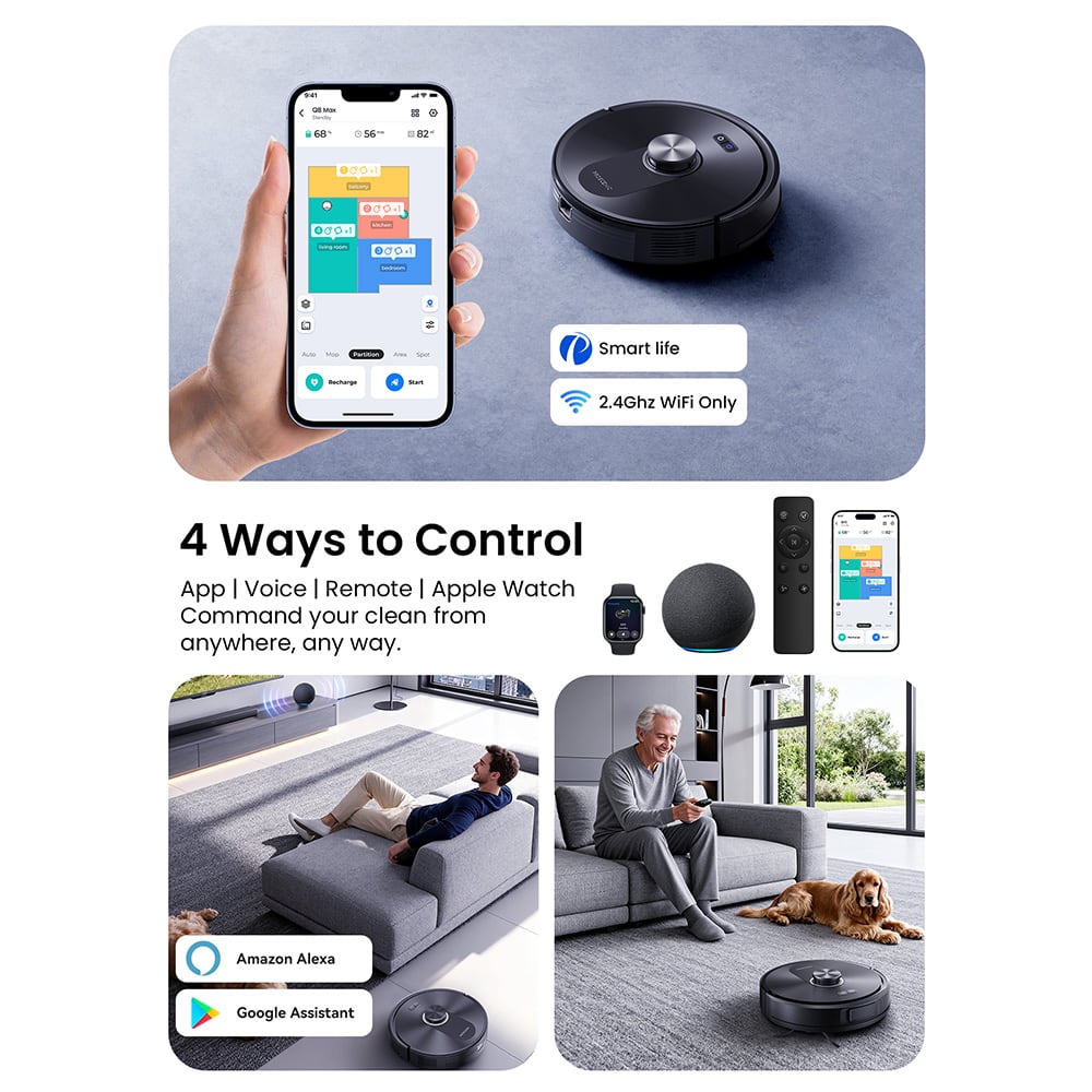 Four ways to control: app, voice, remote, Apple Watch