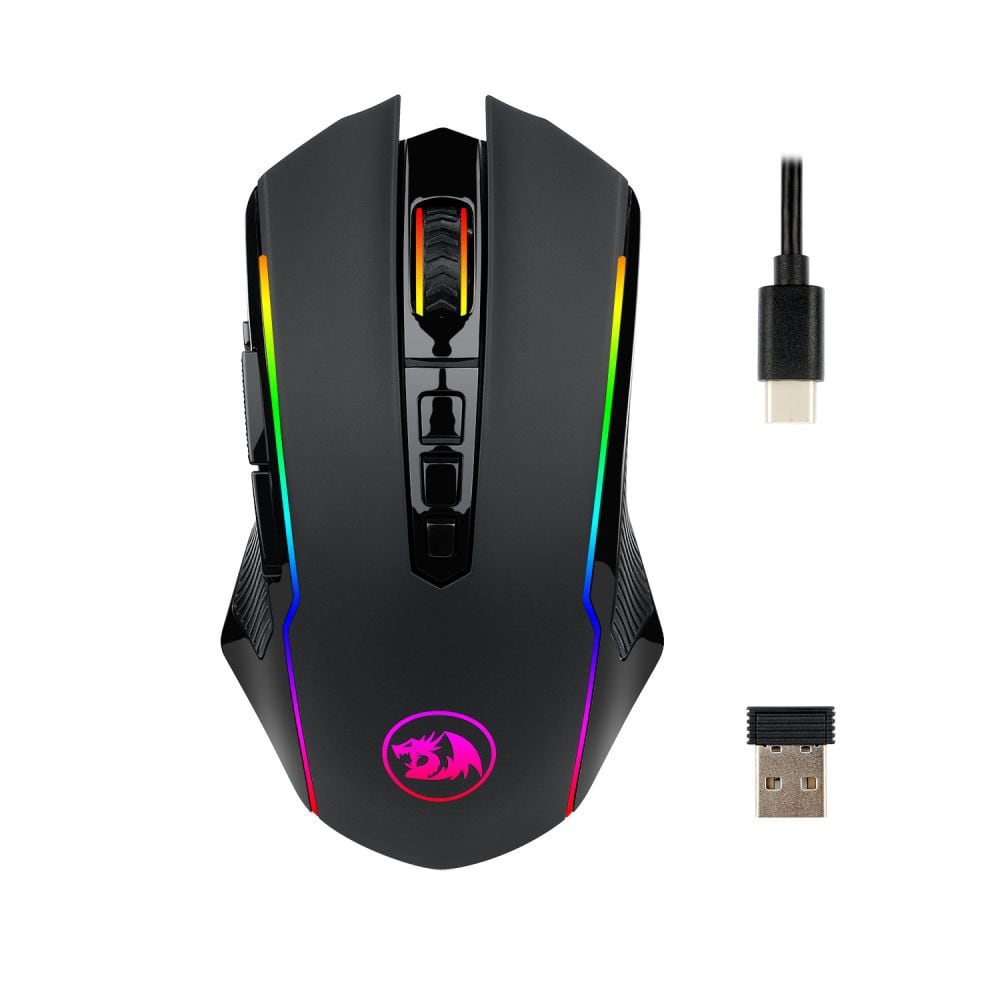 El ratón con su receptor y cable USB-C
