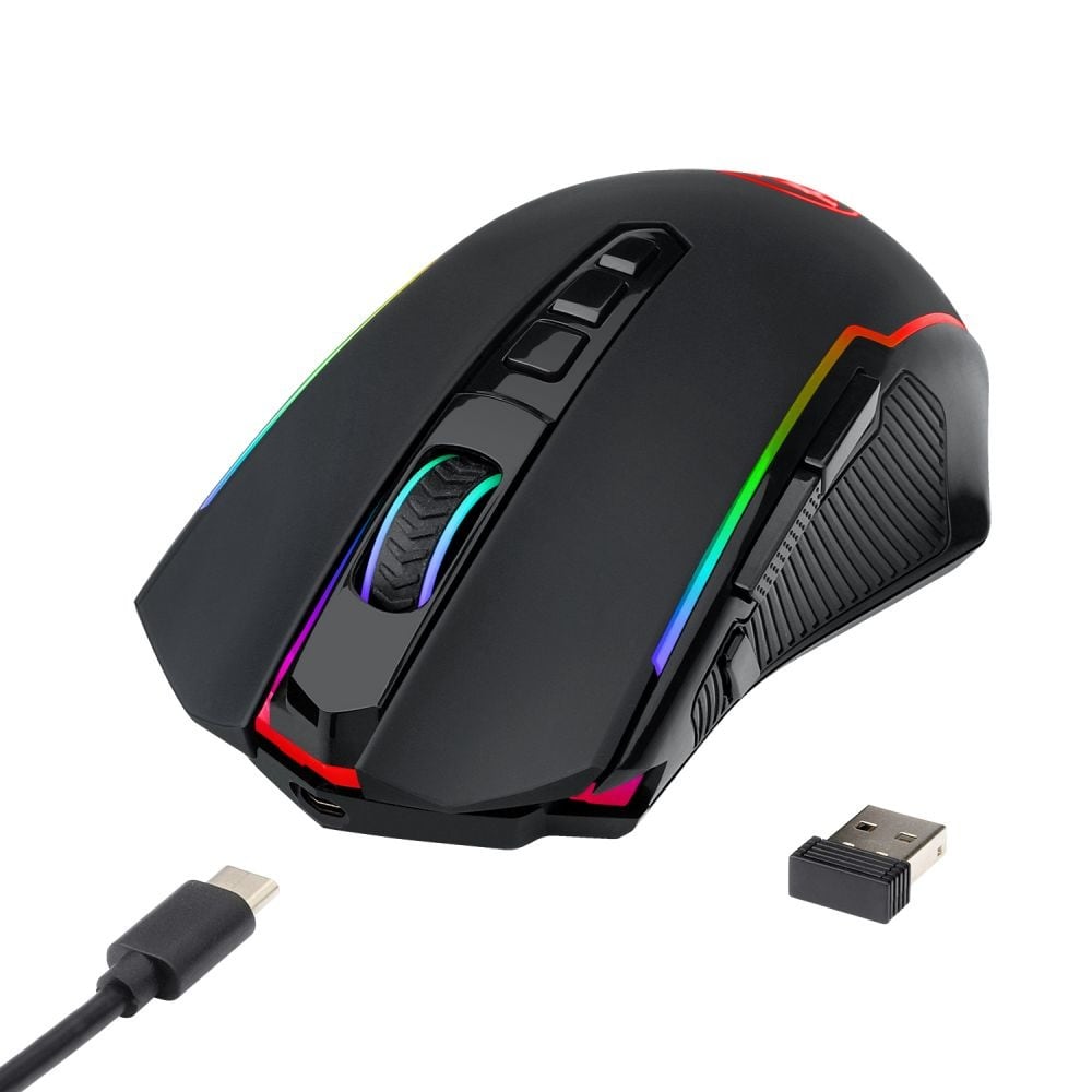 Vista en ángulo con las tiras RGB encendidas