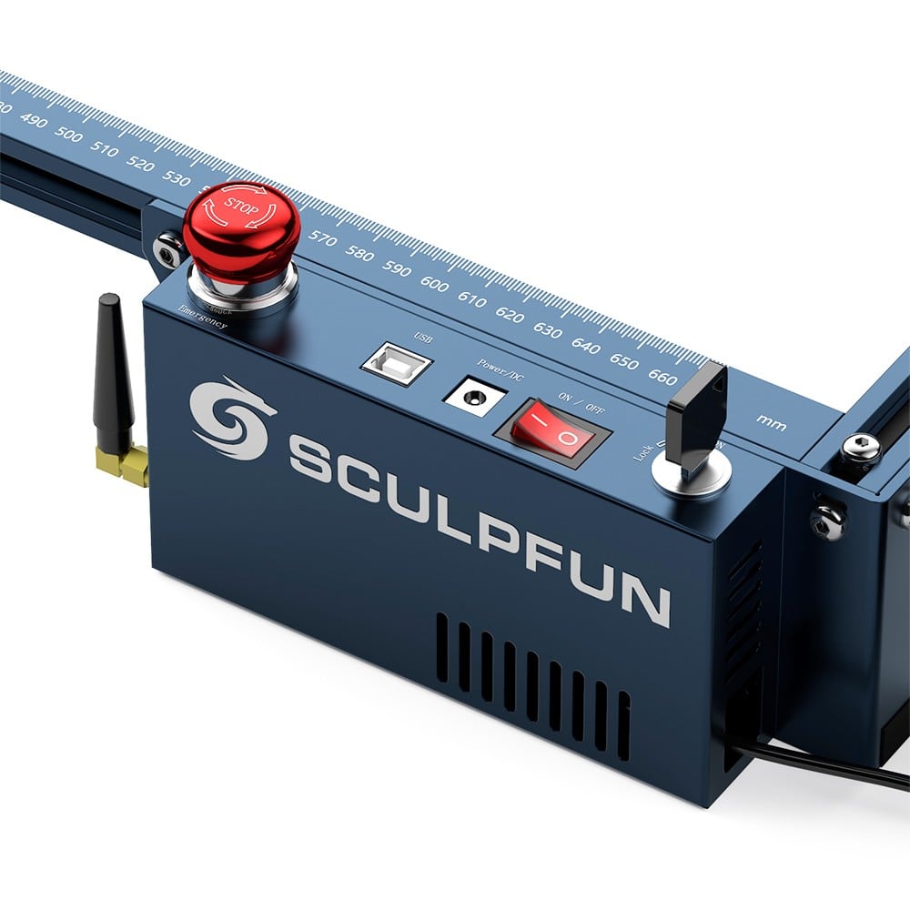 The control box with emergency stop and key switch