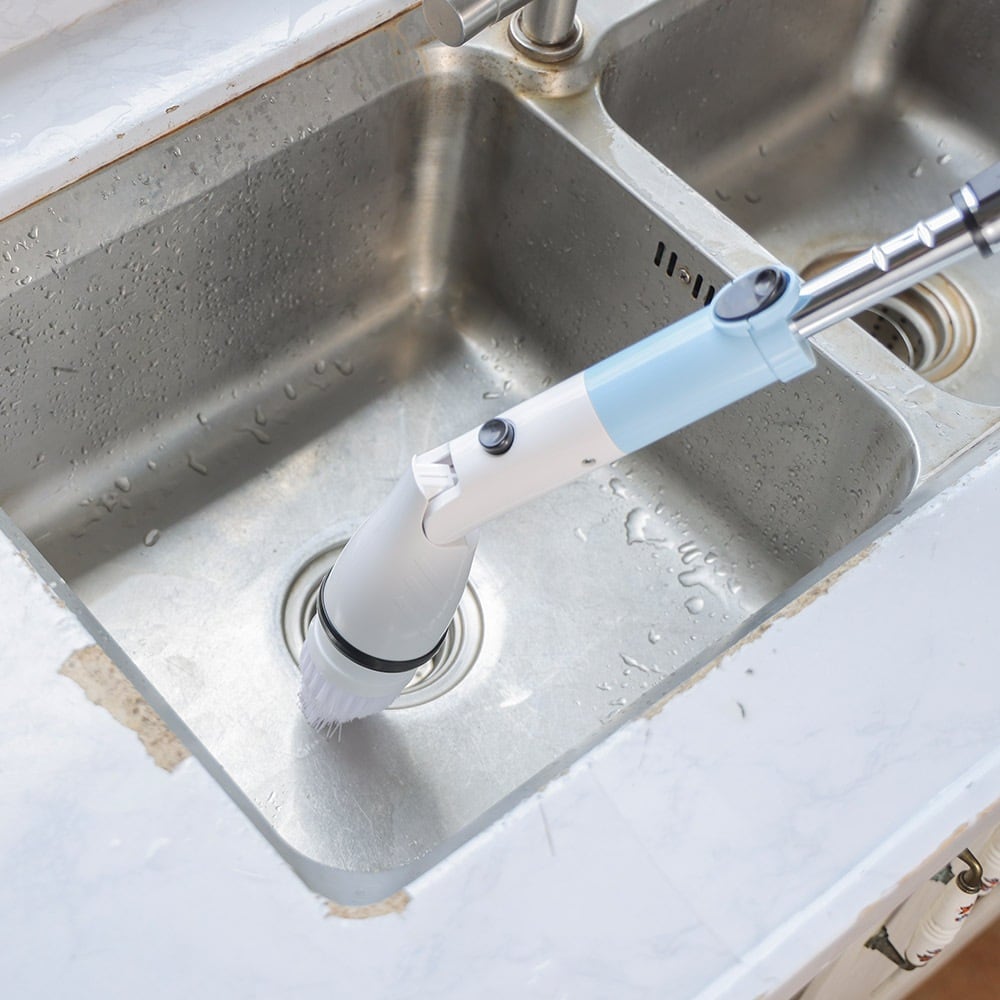 Scrubbing a stainless steel sink