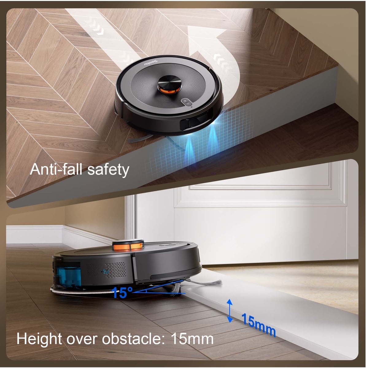 Anti-fall sensors and a 15 mm climb