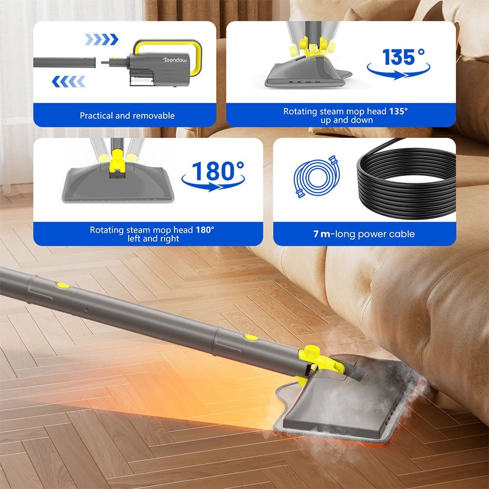 The 180° swivel head and 7 m cord