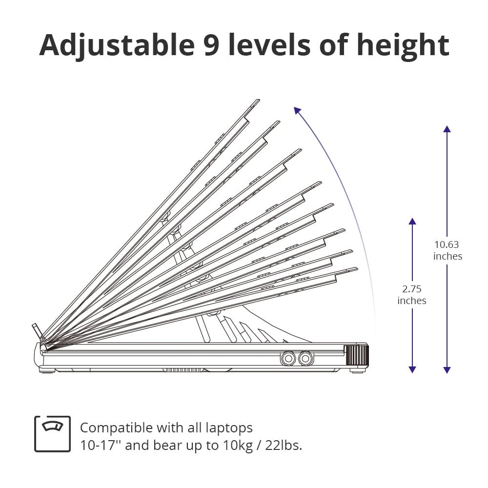 Nine height steps from 7 to 27 cm