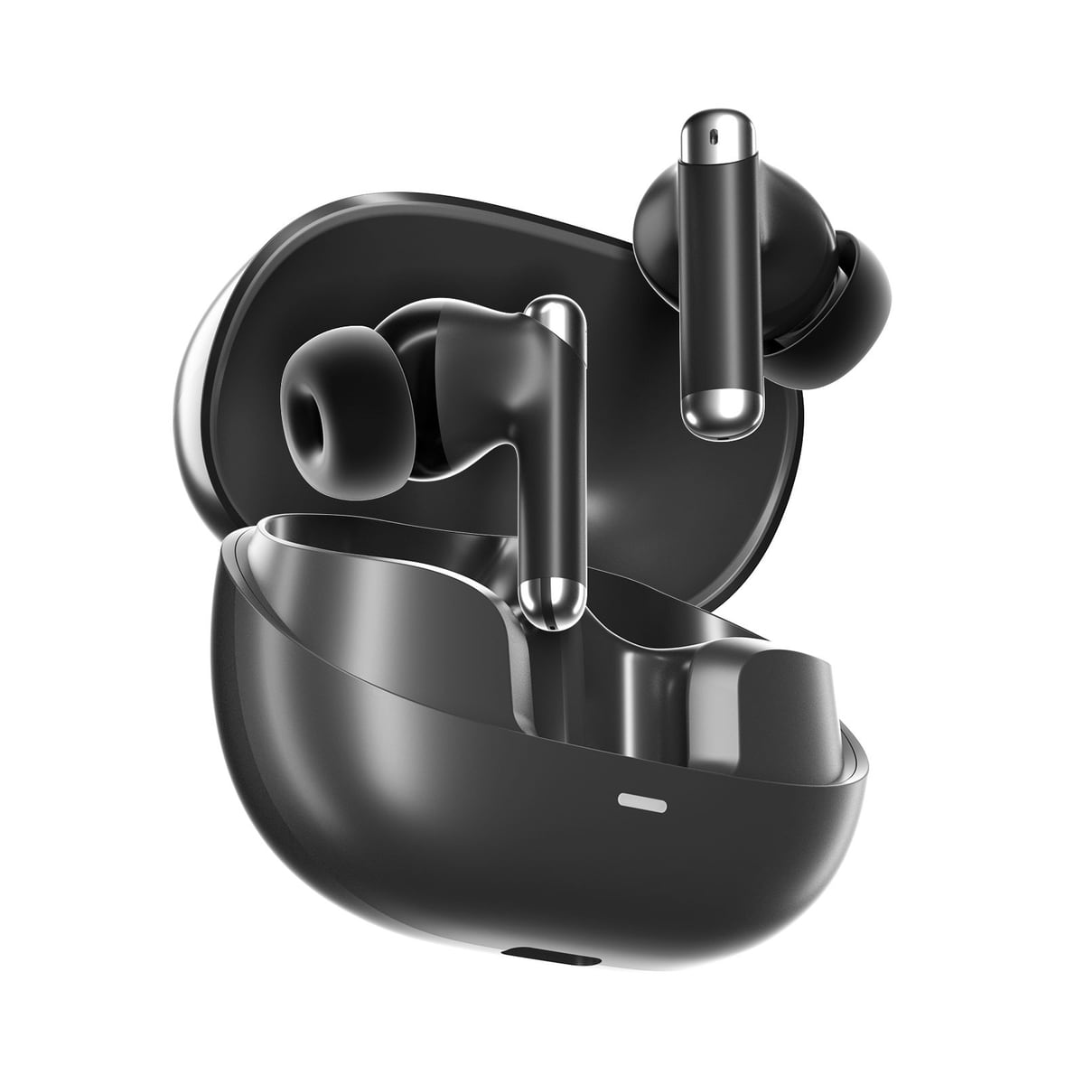 Earbuds lifted out of the open case