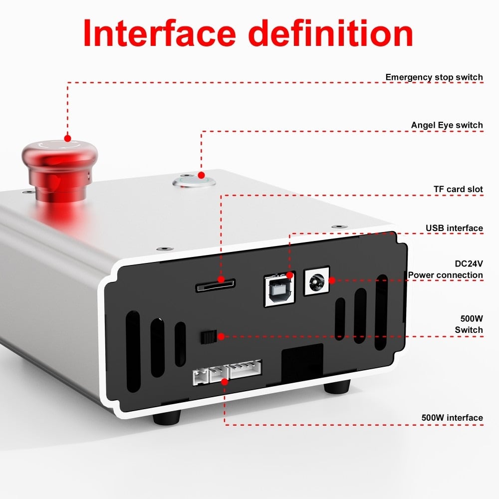 Caja de control con parada de emergencia y puertos