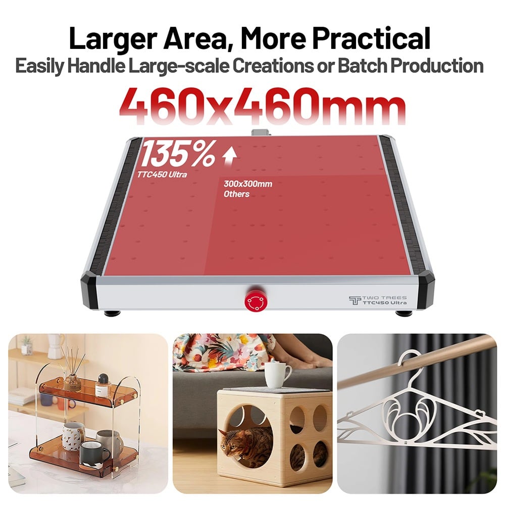 The 460 × 460 mm work area
