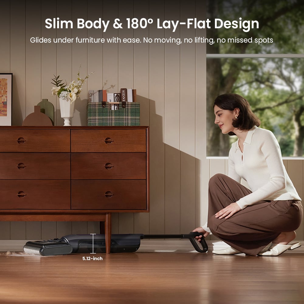 Laid flat at 180° under furniture