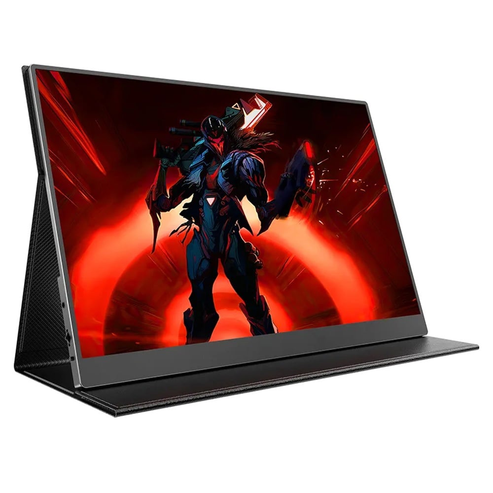 El monitor de pie sobre su funda