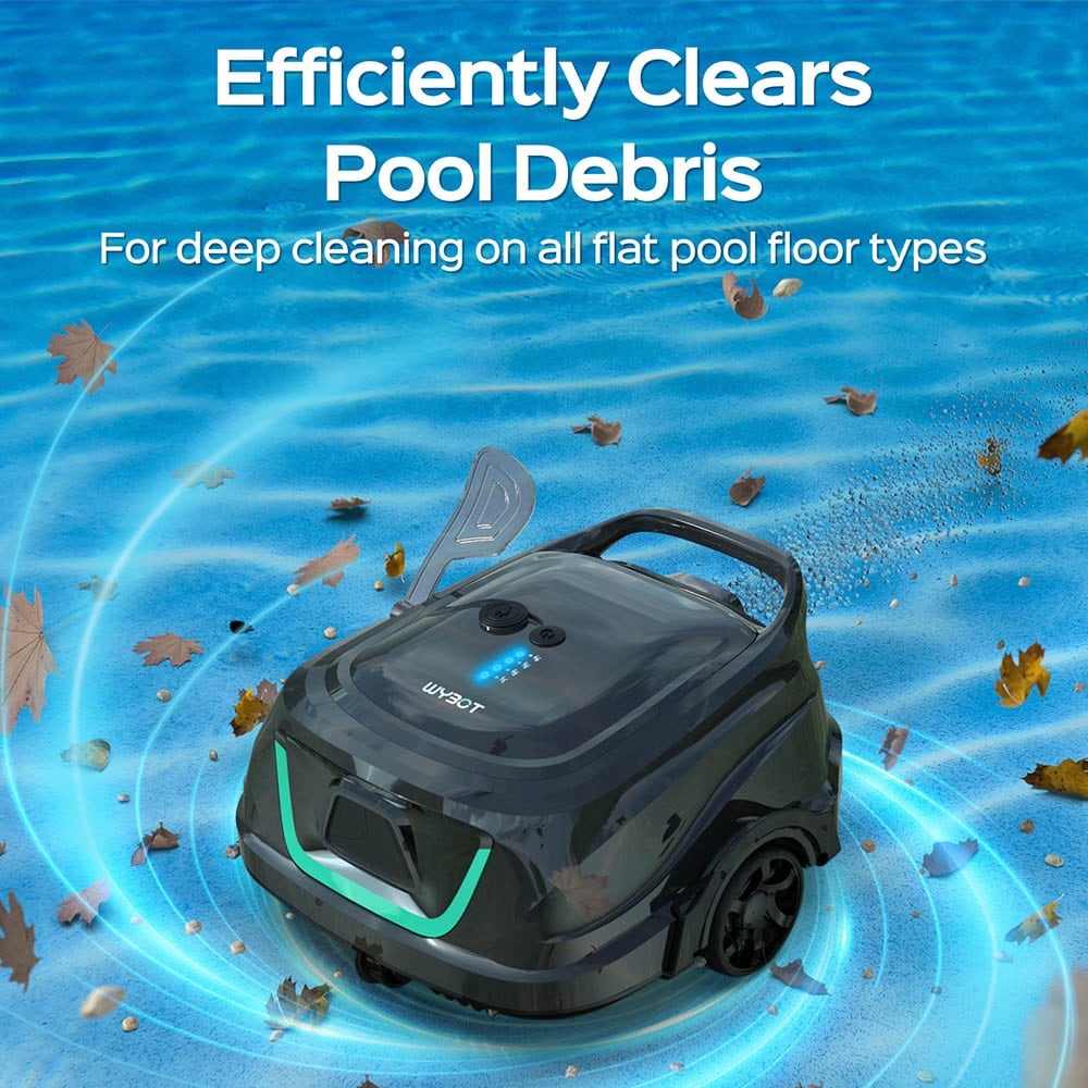 Pulling leaves off the pool floor underwater