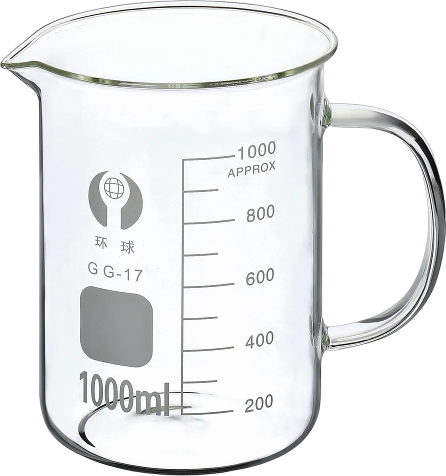 손잡이 붕규산 유리 계량 비커 1000ml