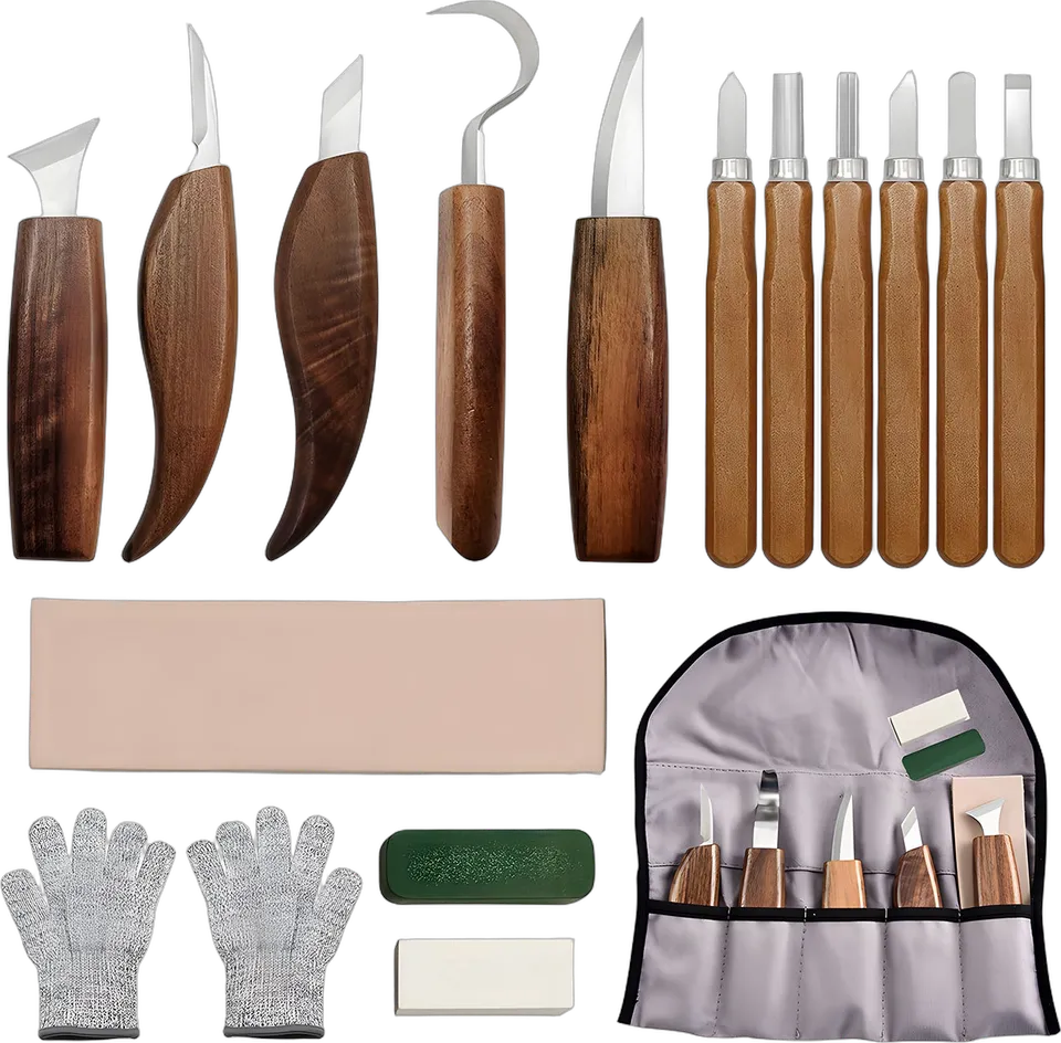 Kit de talla en madera de 17 piezas