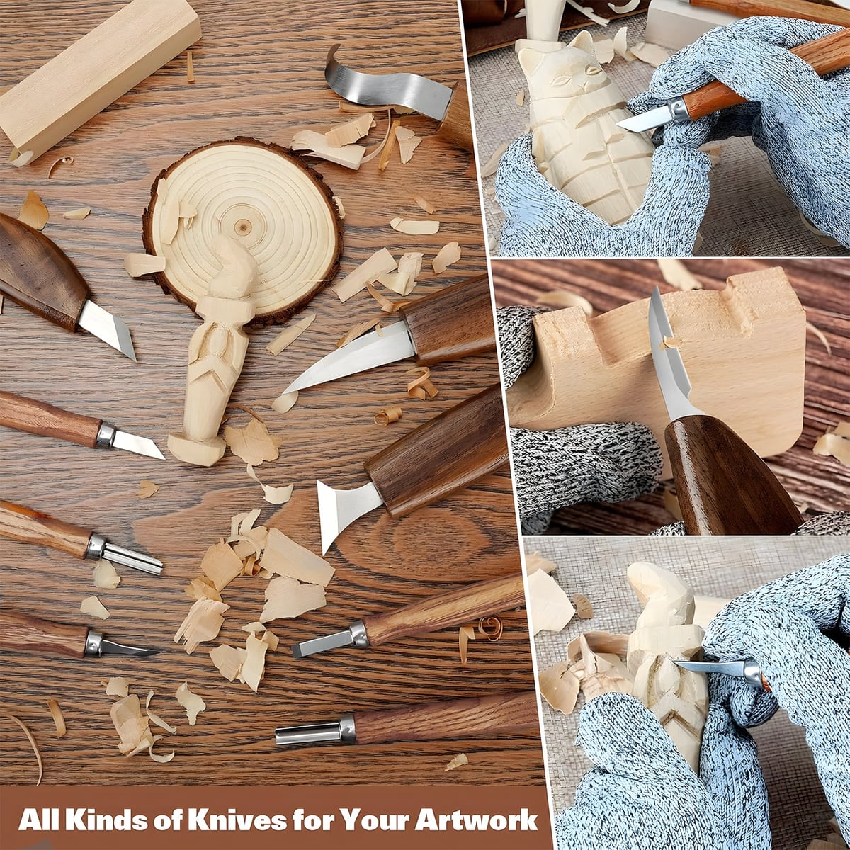 Carving wood while wearing the gloves