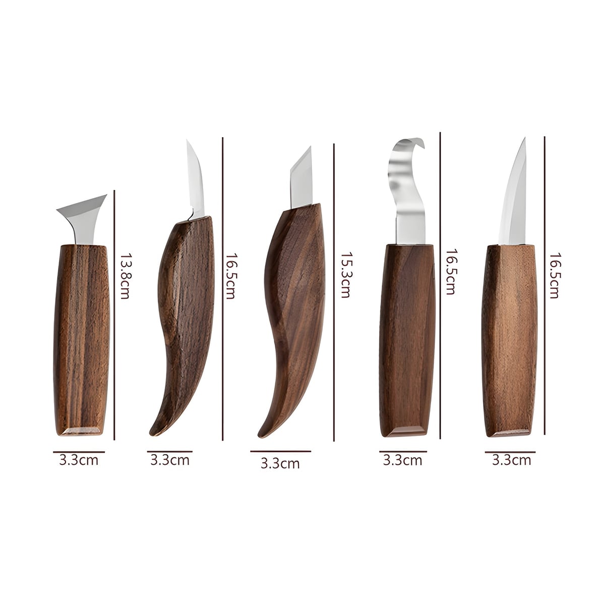 Lengths of the five knives