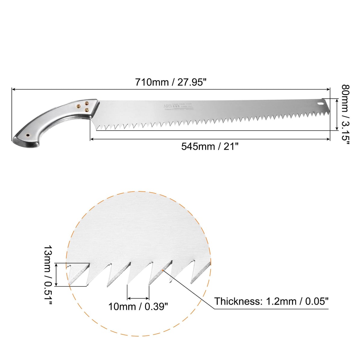 Overall 710 mm, blade 545 mm