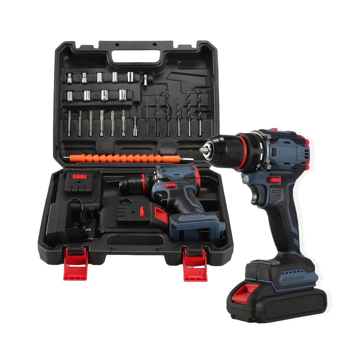 Drill and accessories in the case