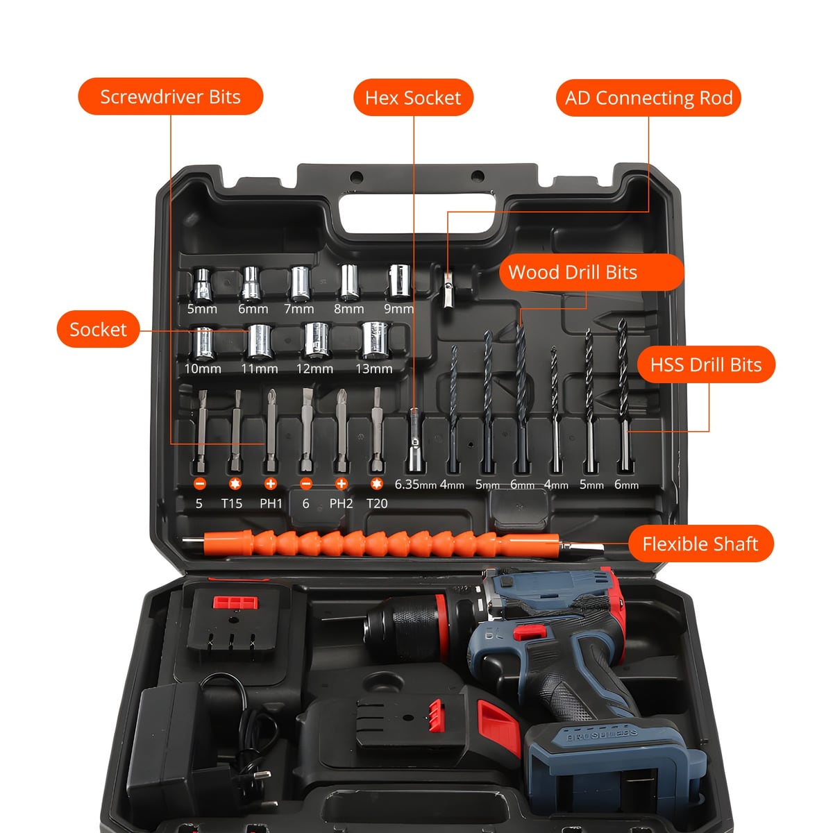 The case with each accessory labeled
