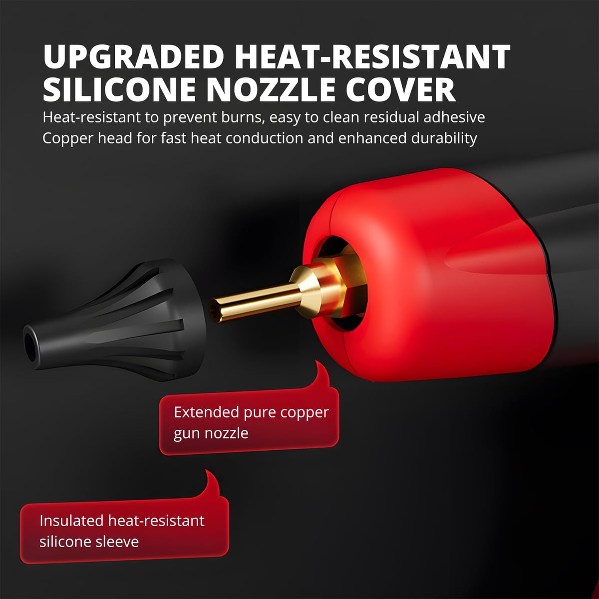 Silicone nozzle cover and copper nozzle