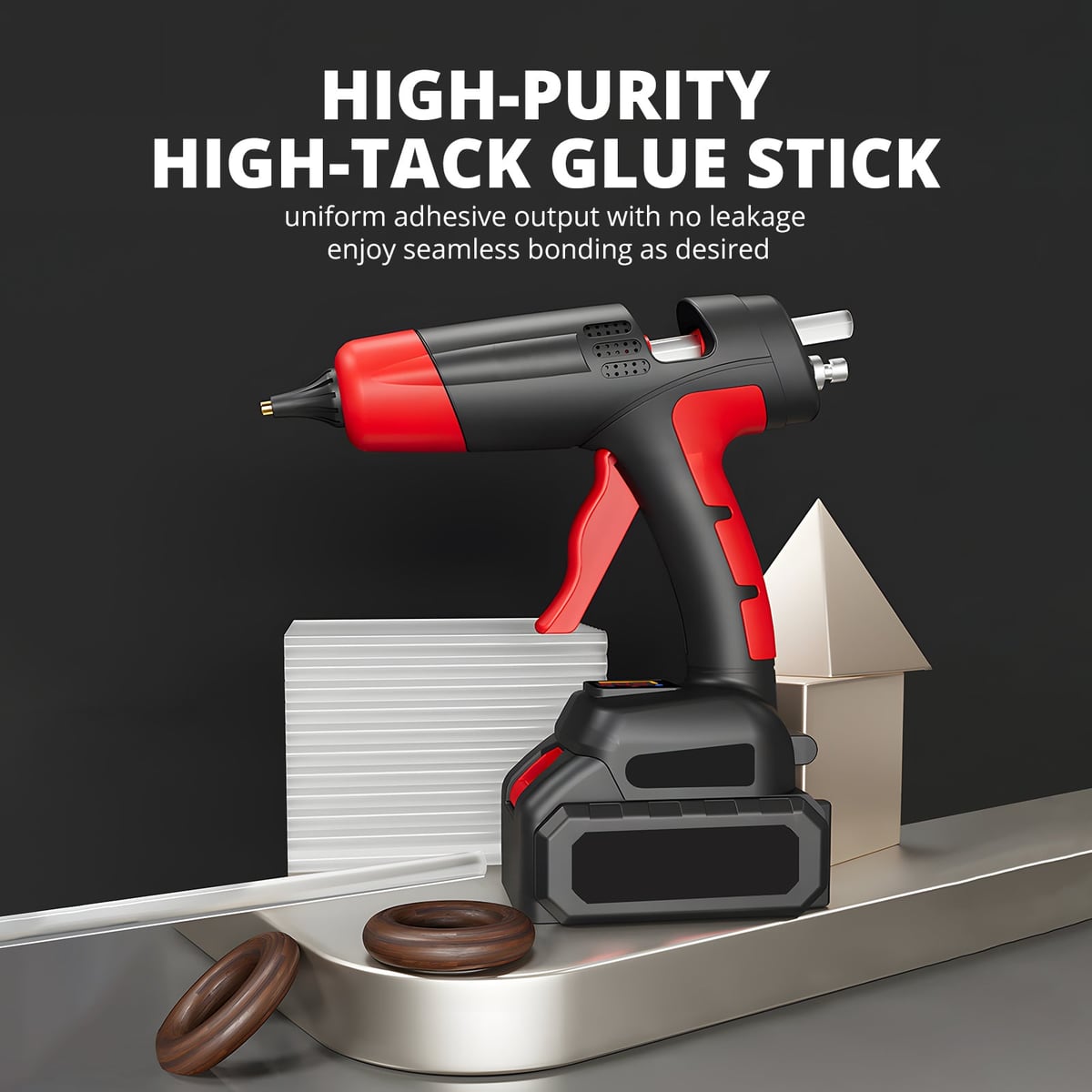 The glue gun on a workbench