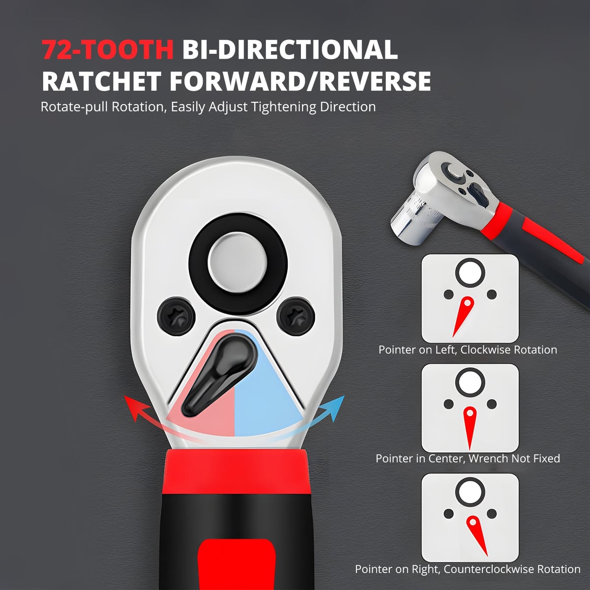 Carraca reversible de 72 dientes