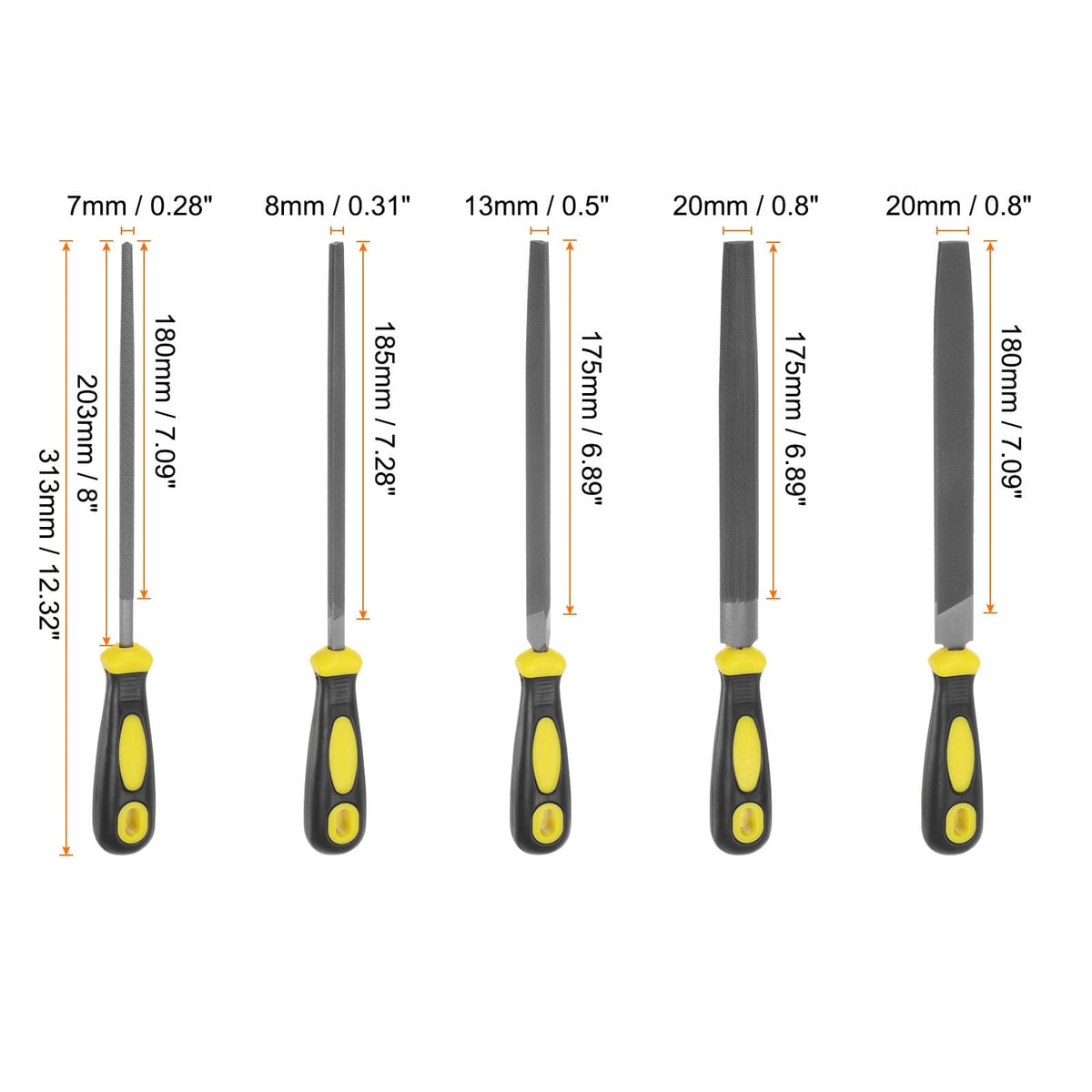 Sizes of the five files