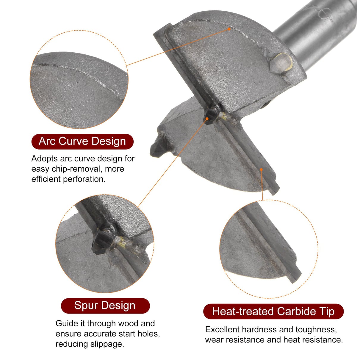 Curved edge, spurs and carbide tip