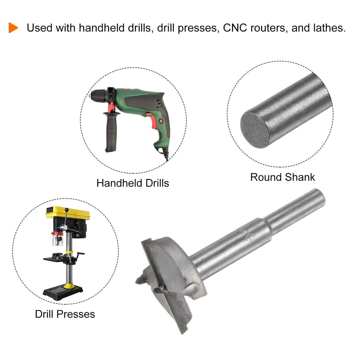 For hand drills and drill presses