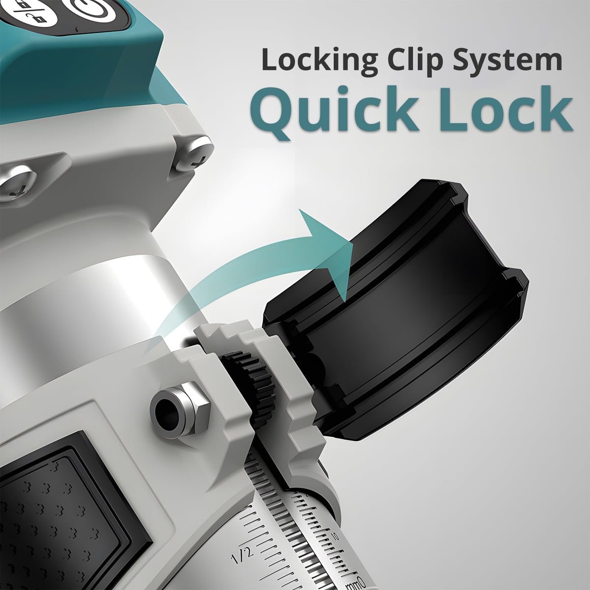 Close-up of the quick-lock clip
