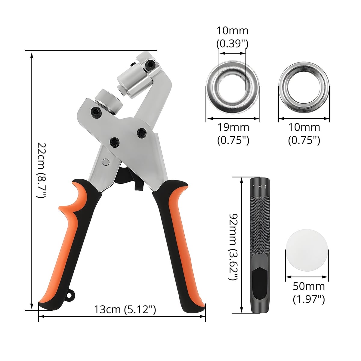 Pliers and parts with sizes
