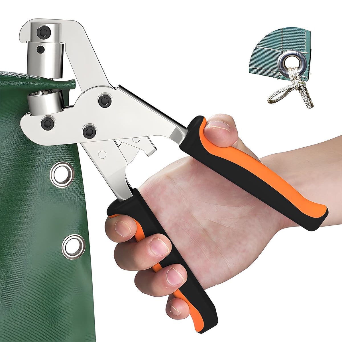 Setting a grommet in fabric