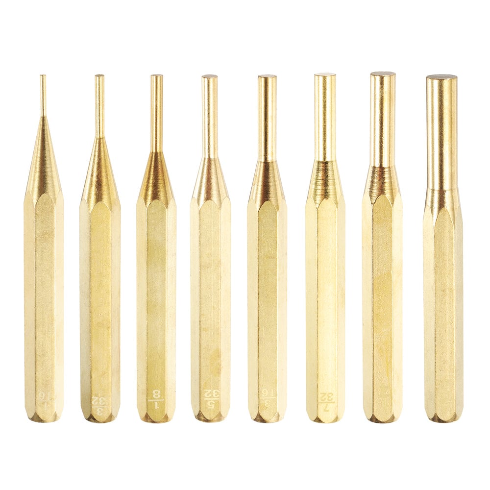 Eight brass punches in a row