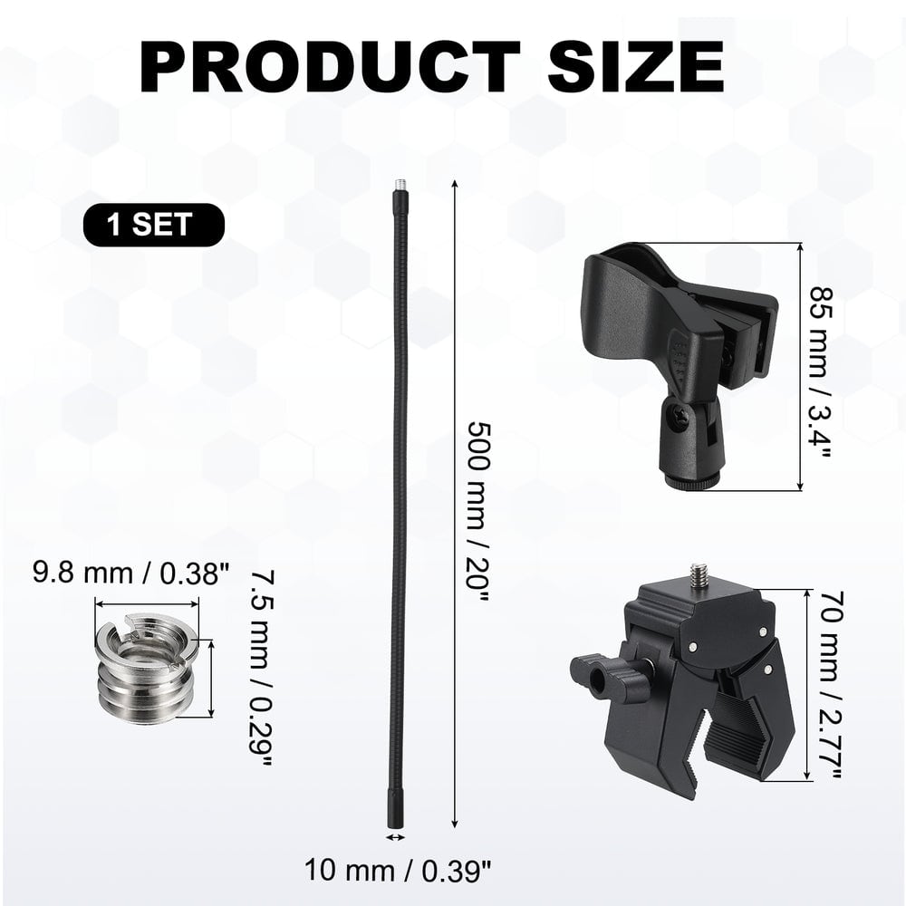 구스넥 50cm, 클립과 클램프 치수