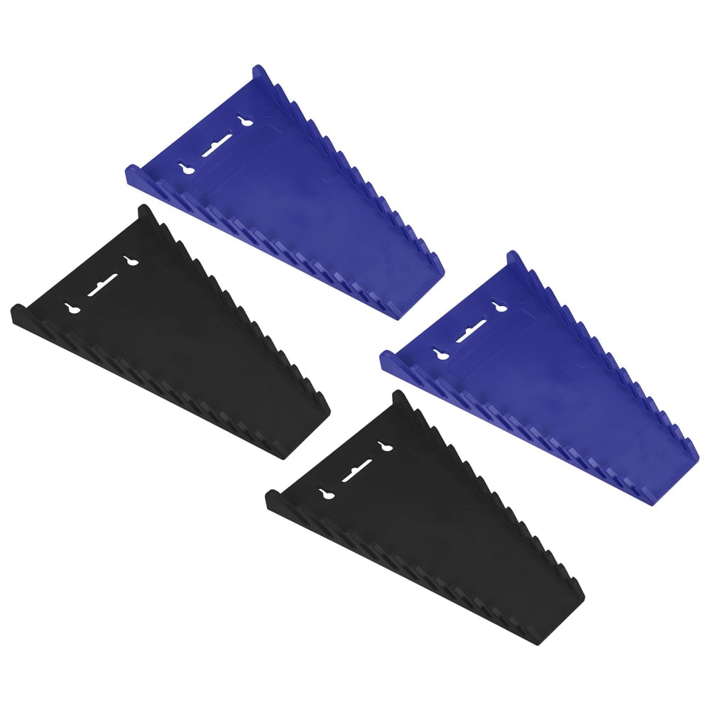 Two black and two blue trays