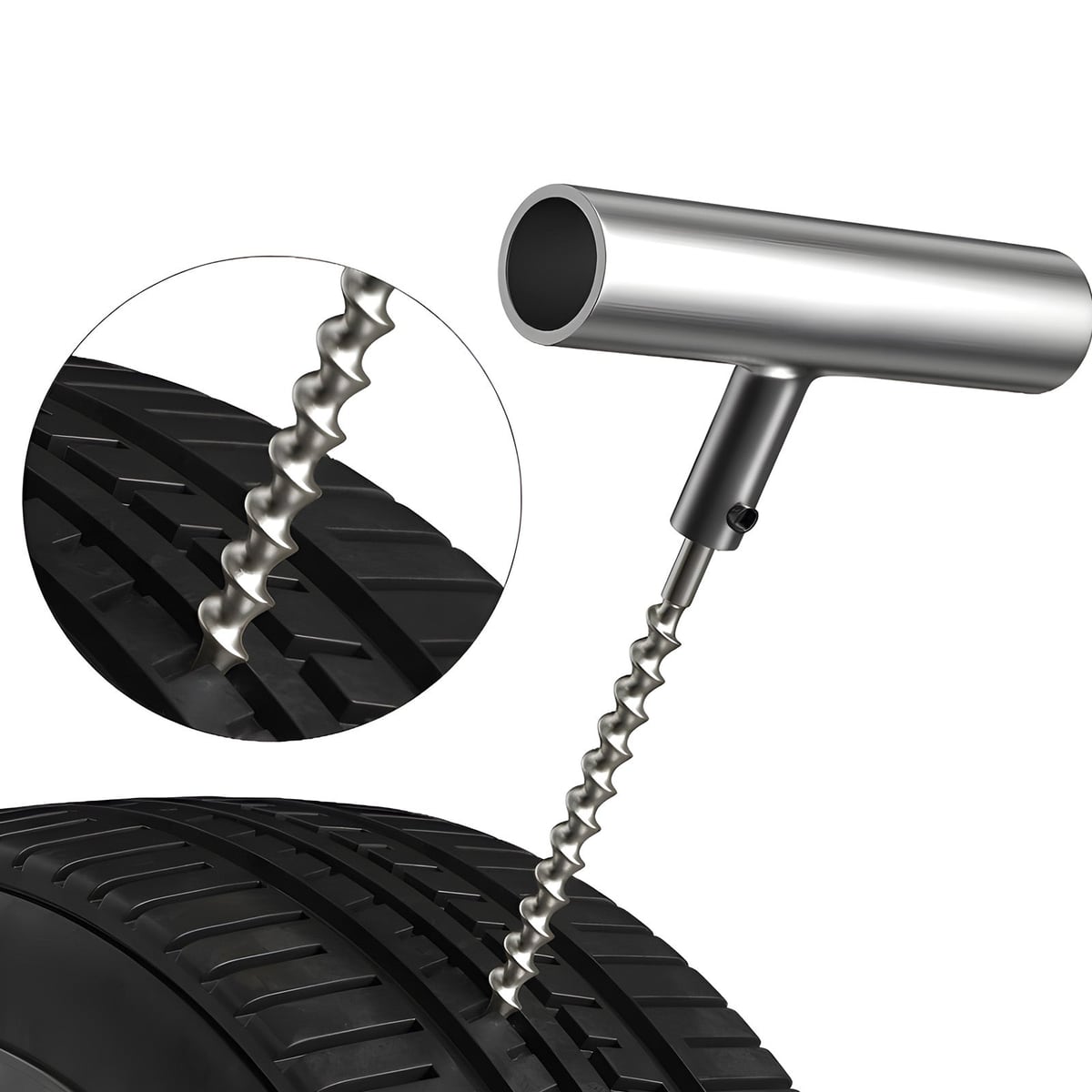 The spiral probe reaming a tire hole