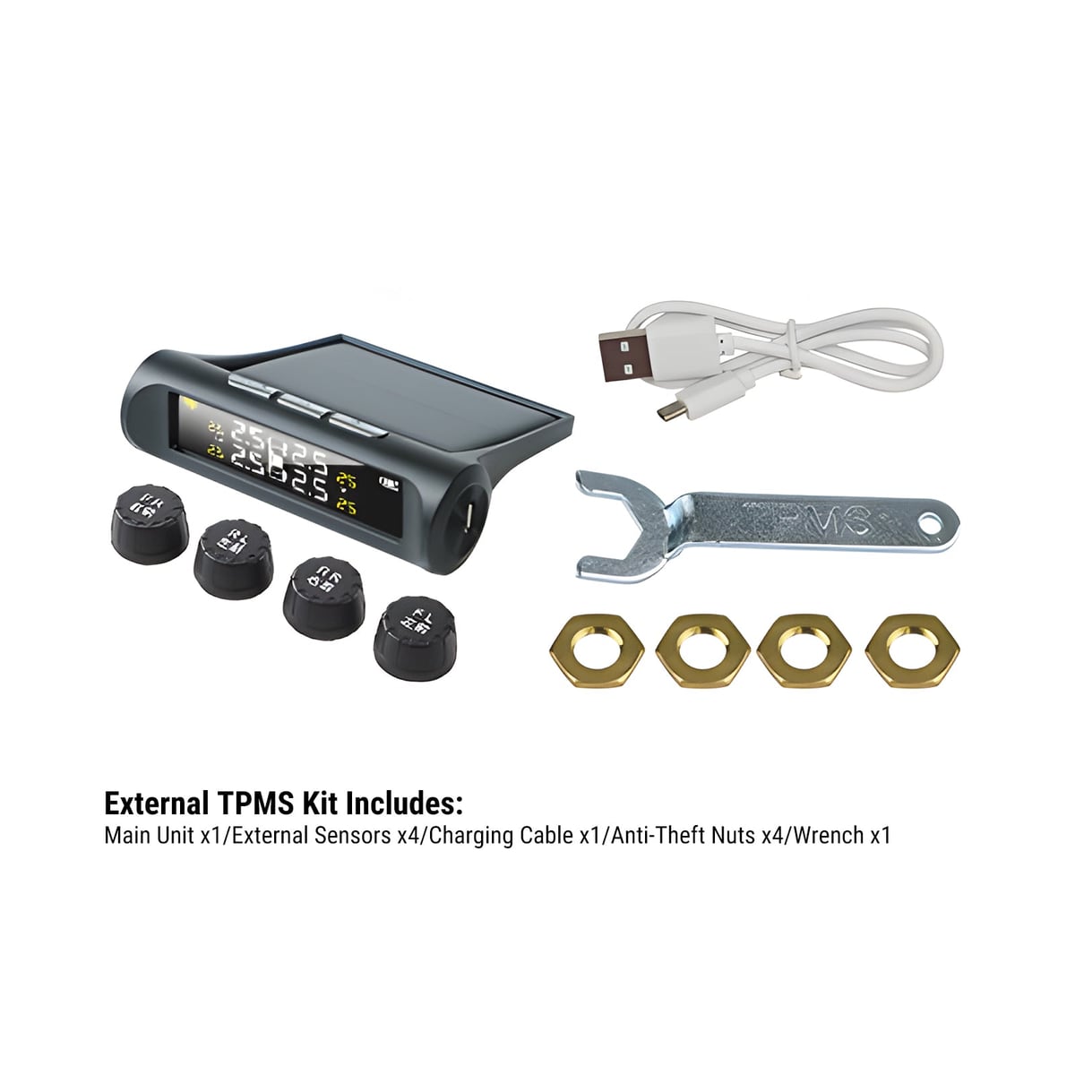 Unit, four sensors, cable and wrench