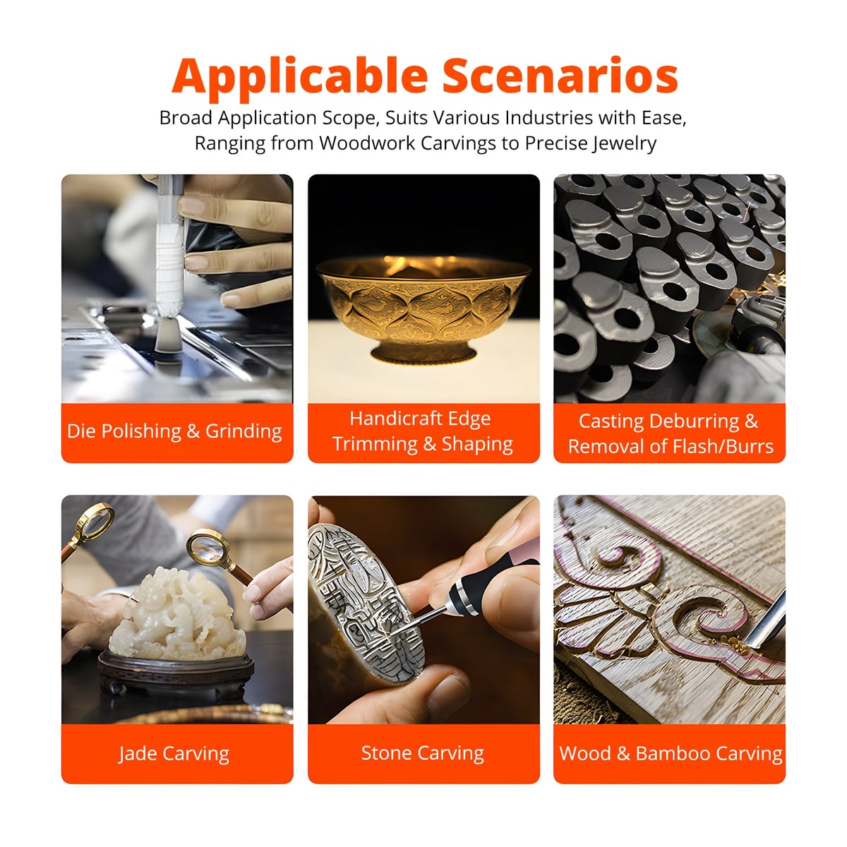 Carving and polishing uses