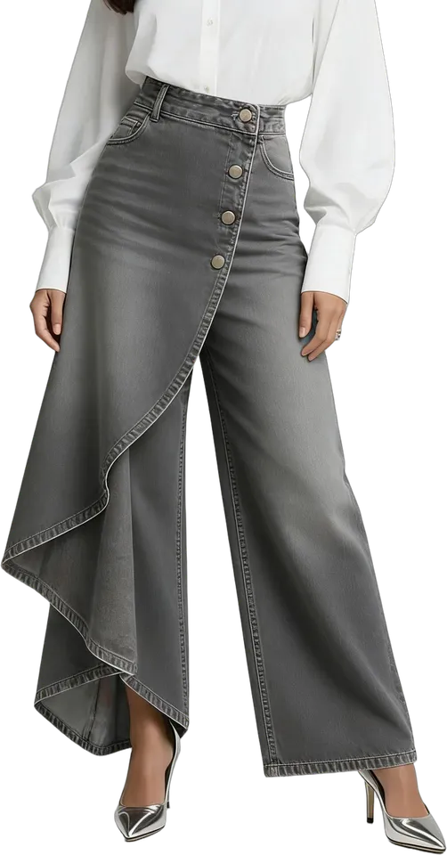 Pantalón ancho asimétrico con botones