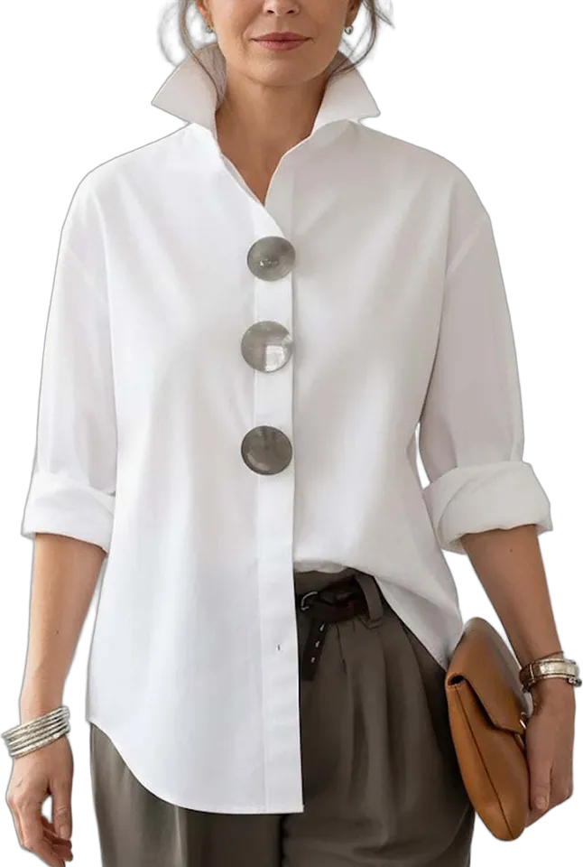 Big-button high-collar shirt